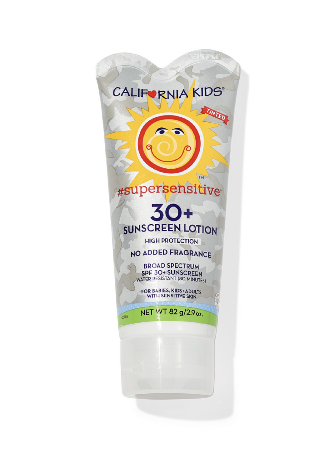California Kids Supersensitive sunscreen lotion tube on a white background. California Kids® #supersensitive™ Broad Spectrum SPF 30+ Sunscreen