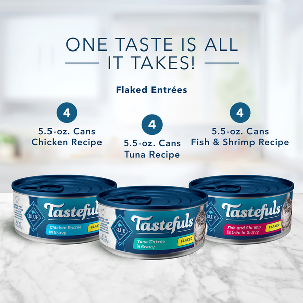 Blue Buffalo Tastefuls Flaked Wet Cat Food, Tuna, Chicken and Fish & Shrimp Variety Pack