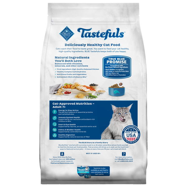 Blue Buffalo Tastefuls Natural Dry Food for Adult Cats 7+, Chicken & Brown Rice