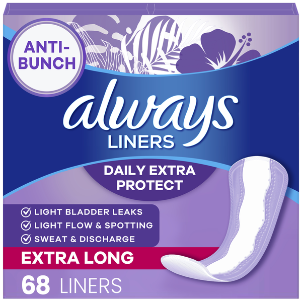 Always Daily Extra Protect Liners, Extra Long Length, Unscented Panty Liners