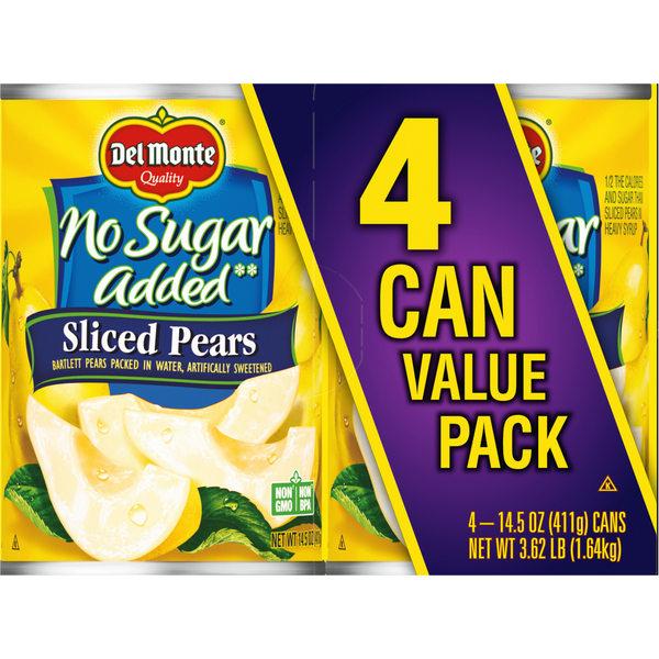 Del Monte Sliced Pears, No Sugar Added, Value Pack