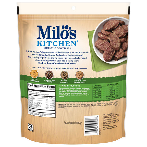 Milo's Kitchen Tender Beef Sausage Slices With Rice Dog Treats
