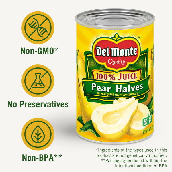 Del Monte Pear Halves in 100% Juice, Canned Fruit