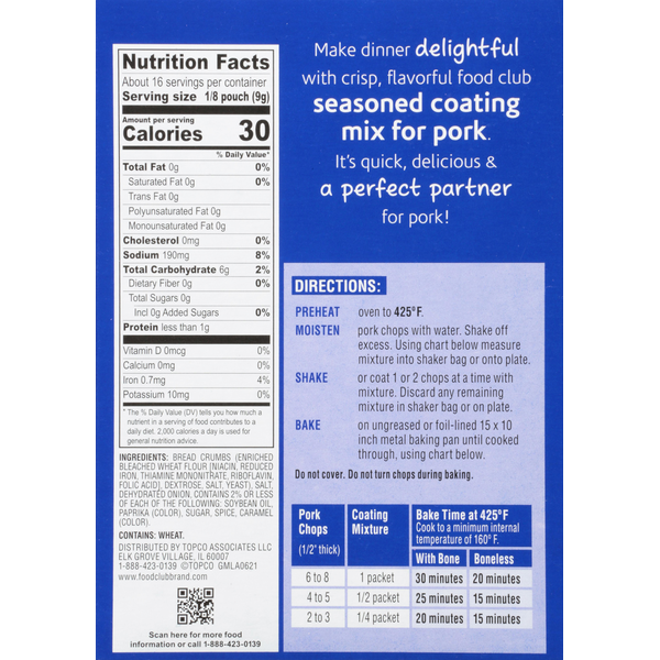 Food Club Coating Mix, For Pork