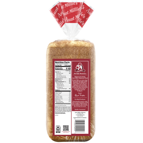 Packaged bread with Aunt Millie's branding on a white background