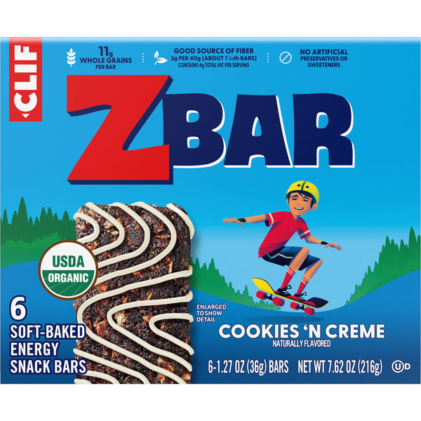 ZBAR Cookies 'N Creme, Soft-Baked Energy Snack Bars, Organic Granola Bars 7.62 oz
