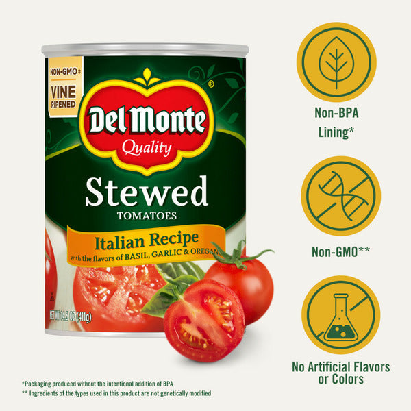 Del Monte Italian Recipe Stewed Tomatoes with the Flavors of Basil, Garlic & Oregano