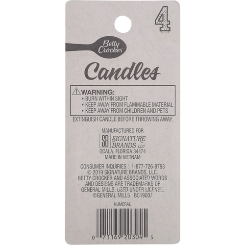 Betty Crocker Birthday Candle, Numeral 4, 3 Inch