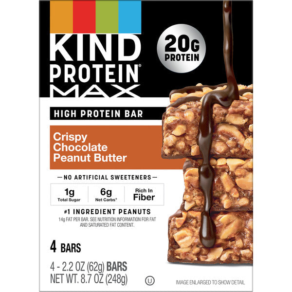 KIND Gluten Free, Protein MAX, Crispy Chocolate Peanut Butter Protein Bars, 4 Count Box