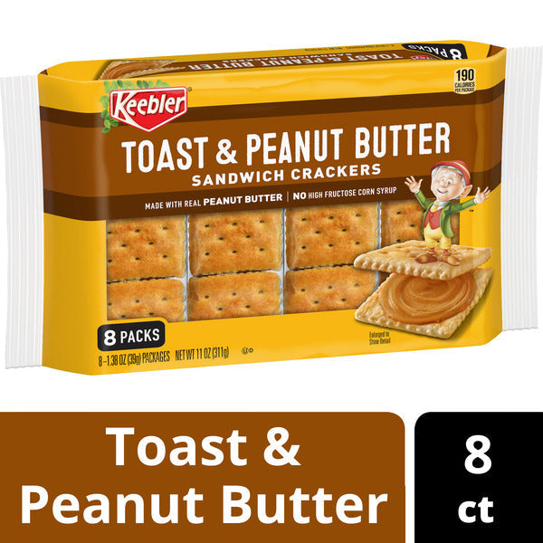 Keebler Toast and Peanut Butter Sandwich Crackers, Lunch Snacks, 8 Count