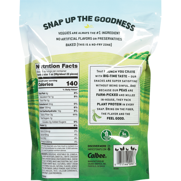 Harvest Snaps Green Pea Snacks, Baked, White Cheddar, Sharing Size