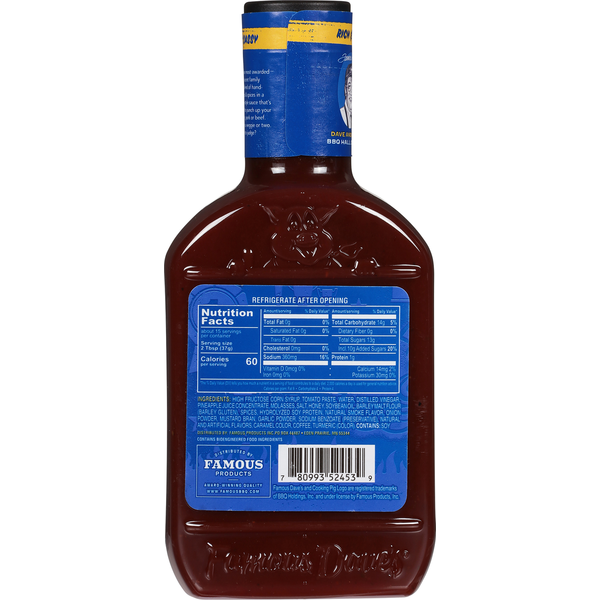 Famous Dave's BBQ Sauce, Rich & Sassy, Kansas City-Style, Mild