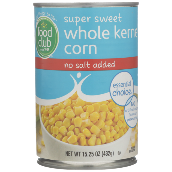 Food Club No Salt Added Super Sweet Whole Kernel Corn