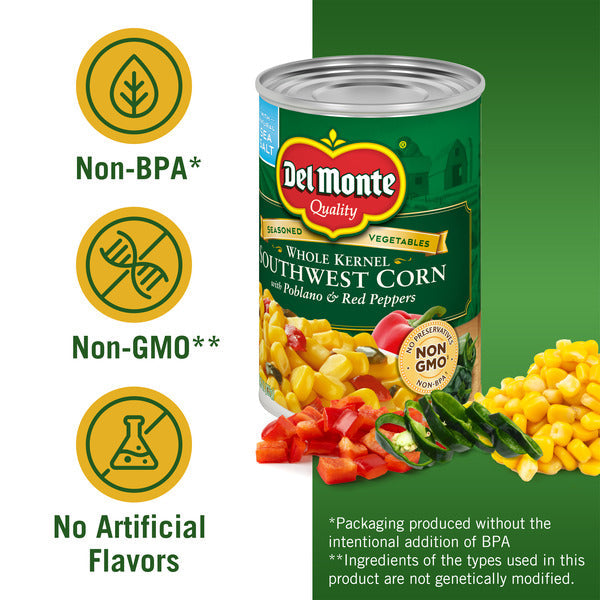 Del Monte Whole Kernel Southwest Style Corn with Poblano & Red Peppers