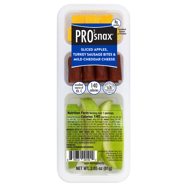 Pro2snax Sliced Apples, Turkey Sausage Bites & Mild Cheddar Cheese