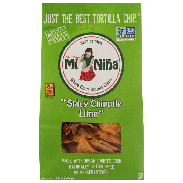 Mi Nina Tortilla Chips, White Corn, Spicy Chipotle Lime