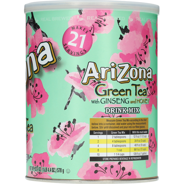 Can of Arizona Green Tea with Ginseng and Honey drink mix on a white background