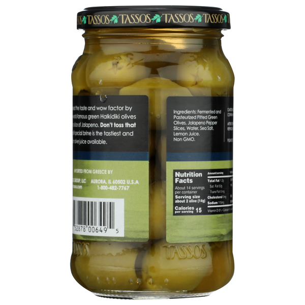 Tassos Green Olives Stuffed W/ Jalapeno