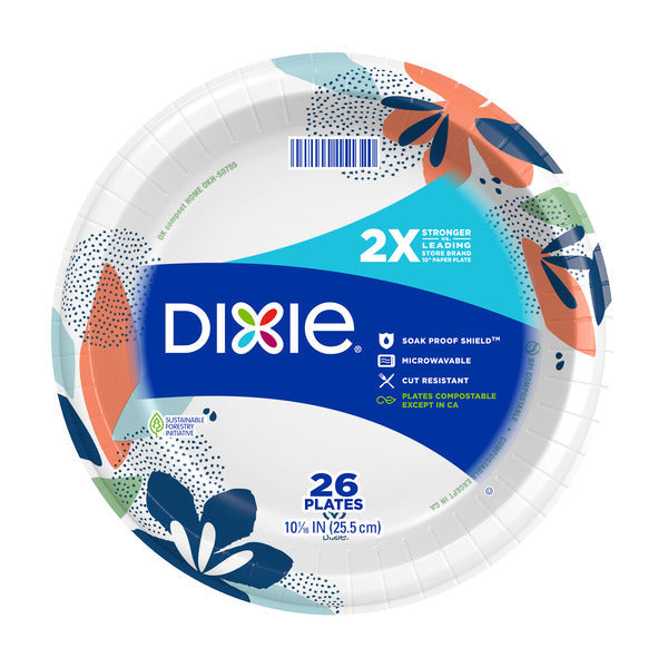 DIXIE COMPOSTABLE 10 INCH PAPER PLATES, 26 COUNT