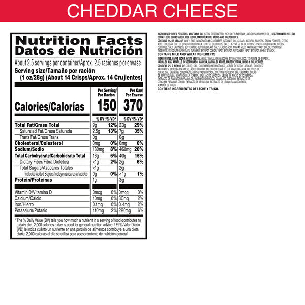 Nutrition facts label for cheddar cheese on a white background