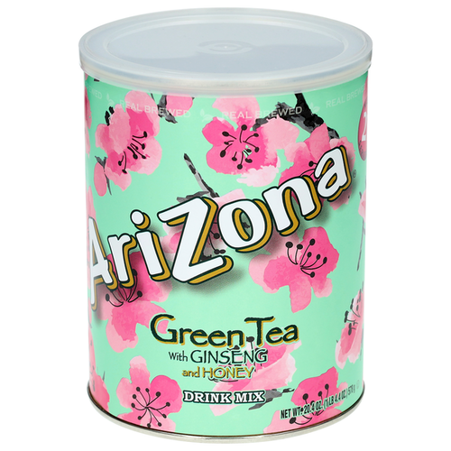 Arizona Green Tea with Ginseng and Honey drink mix canister on a white background