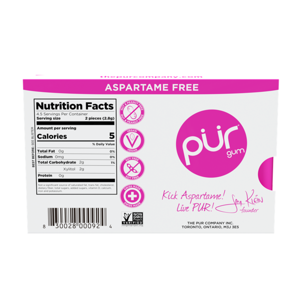 PÜR Pomegranate Mint Flavored Gum, Aspartame Free, 100% Xylitol