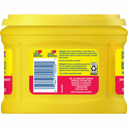 large yellow container of Cafe Bustelo 22 oz (1 lb 6 oz) 623g with a visible label on a white background.