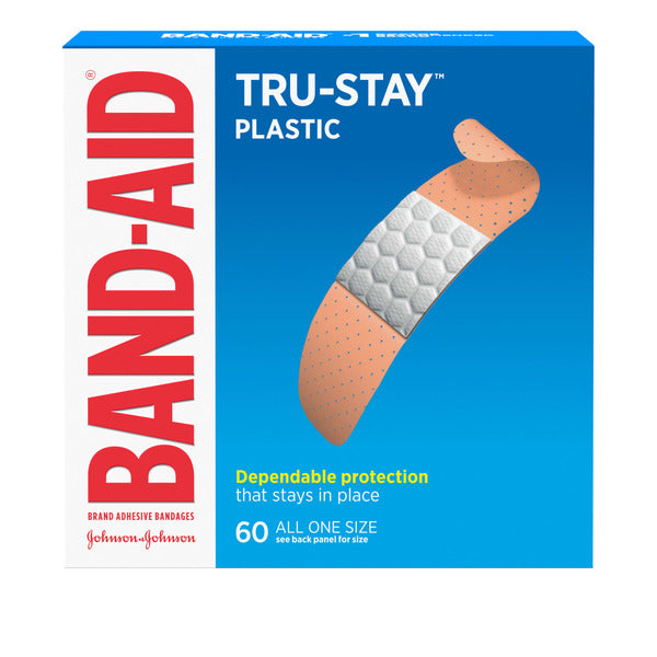 BAND-AID Tru-Stay Plastic Adhesive Bandages, All One Size, 60 ct