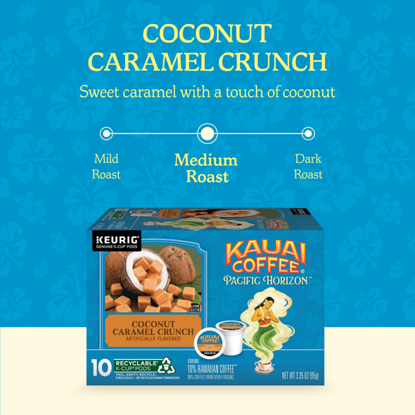 Kauai Coffee K-Cup Pods Ground Coconut Caramel Crunch Coffee