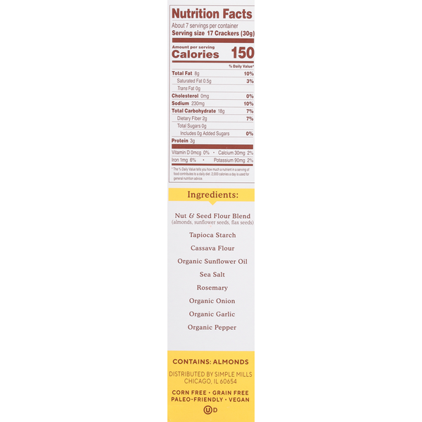 Simple Mills  Almond Flour Crackers, Rosemary & Sea Salt, Family Size