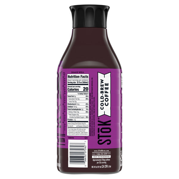 SToK Extra Bold Black Unsweetened Cold Brew Coffee, Ready to Drink Bottled Coffee, 48 fl oz