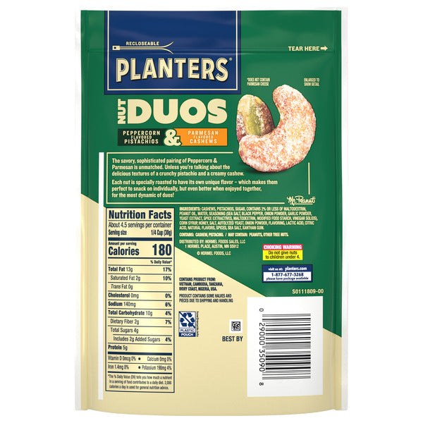 Planters 5 g Protein Nut Duos Whole Peppercorn Flavored Pistachios and Parmesan Flavored Cashews