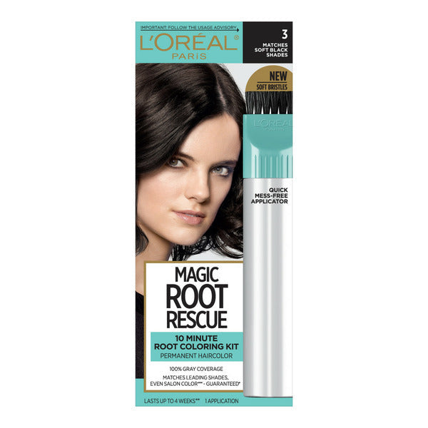 L'Oreal Root Rescue 10 Minute Root Hair Coloring Kit, 3 Soft Black