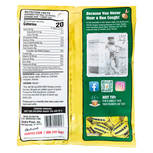 Honees Honey Lemon Menthol Eucalyptus Drops