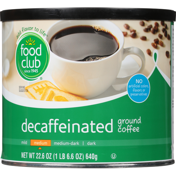 Food Club Coffee, Ground, Decaffeinated, Medium