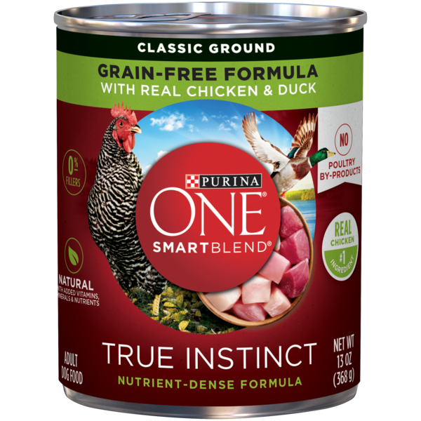 Purina ONE Grain Free, Natural Pate Wet Dog Food, SmartBlend True Instinct With Real Chicken & Duck