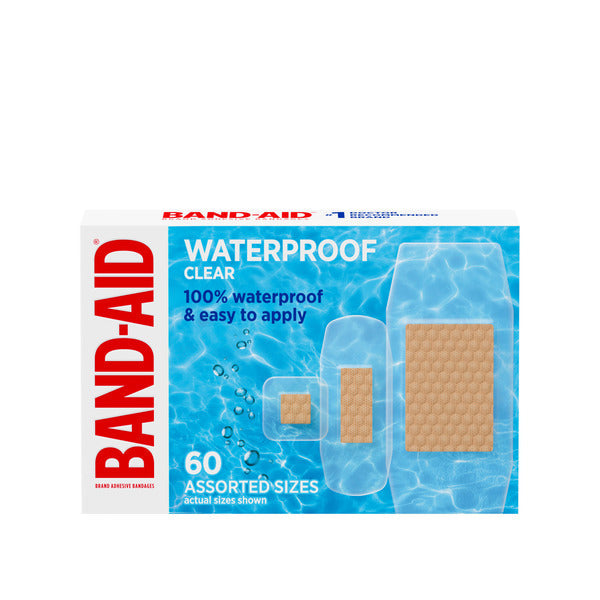 BAND-AID Clear Waterproof Adhesive Bandages, Assorted, 60 ct