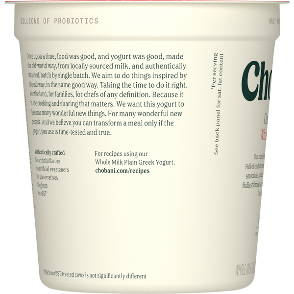 Chobani Yogurt, Greek, Whole Milk, Plain