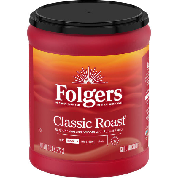 Folgers Classic Roast Ground Coffee, Medium Roast, 9.6 Oz. Canister