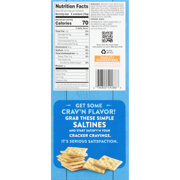 Crav'n Flavor Saltine Crackers, Original, Family Size, 8 Inner Packs