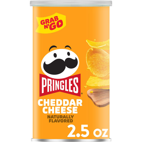 Pringles Cheddar Cheese chip can on a white background