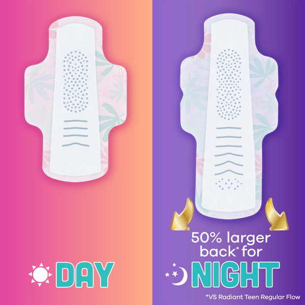 Always Radiant Teen Pads, Size 4, Overnight, with Wings