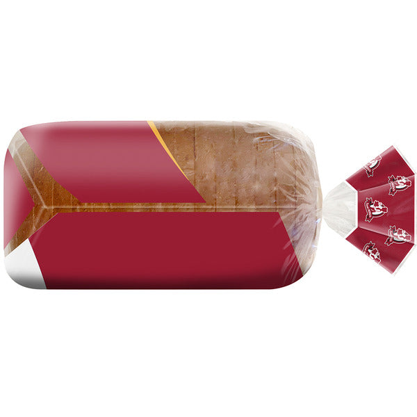 Aunt Millie's Live Carb Smart Cinnamon Swirl Bread loaf wrapped in red and gold packaging, side view on a white background.