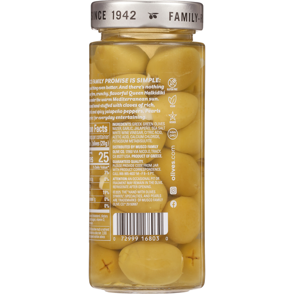 Pearls Greek Double Hand-Stuffed Garlic/Jalapeno Queen Olives