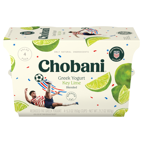 Chobani Key Lime Greek Yogurt packaging on a white background