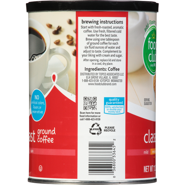 Food Club Coffee, Ground, Medium, Classic Roast
