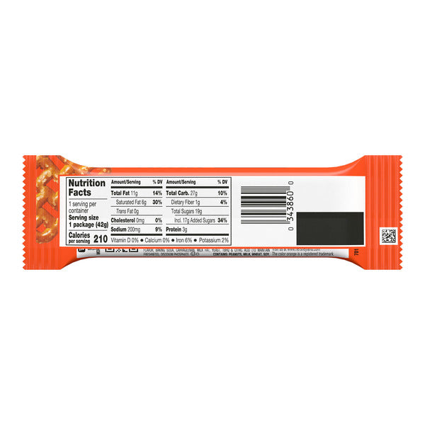 Nutrition facts label on a snack bar packaging with an orange border.