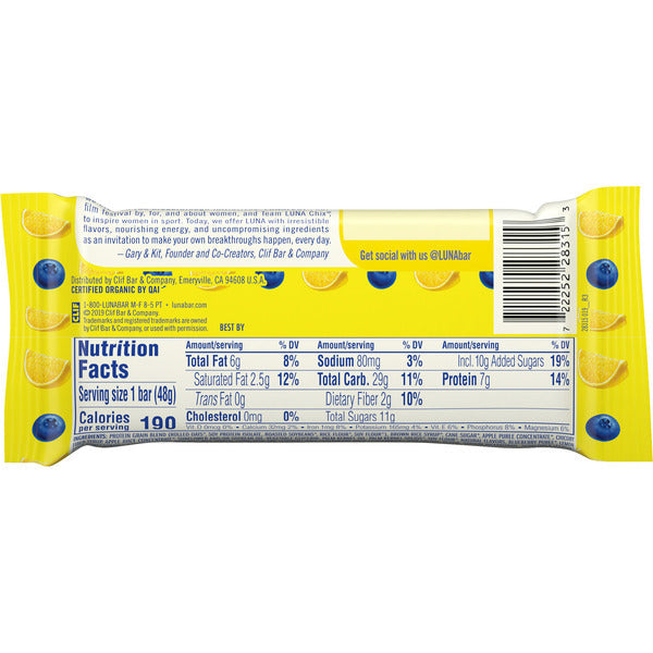 Luna Mash-Ups Lemonzest + Blueberry Flavor Gluten Free Snack Bar