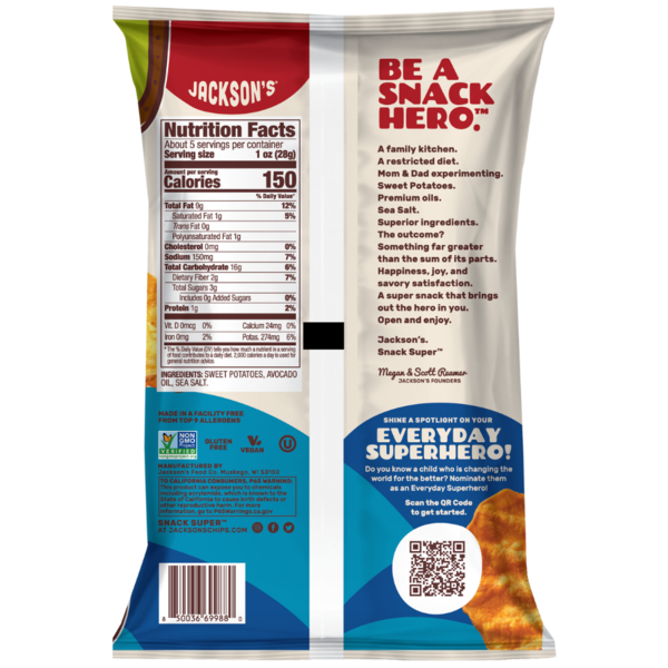 Jackson's Sweet Potato Chips in Avocado Oil, Wavy Sea Salt