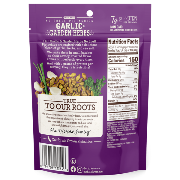 Nichols Farms No Shell Pistachios, Garlic & Garden Herbs